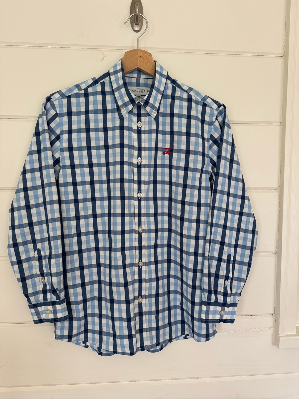 Bald Head Blues Boys Islander Button Down Shirt YXL Blue Plaid Long Sleeve